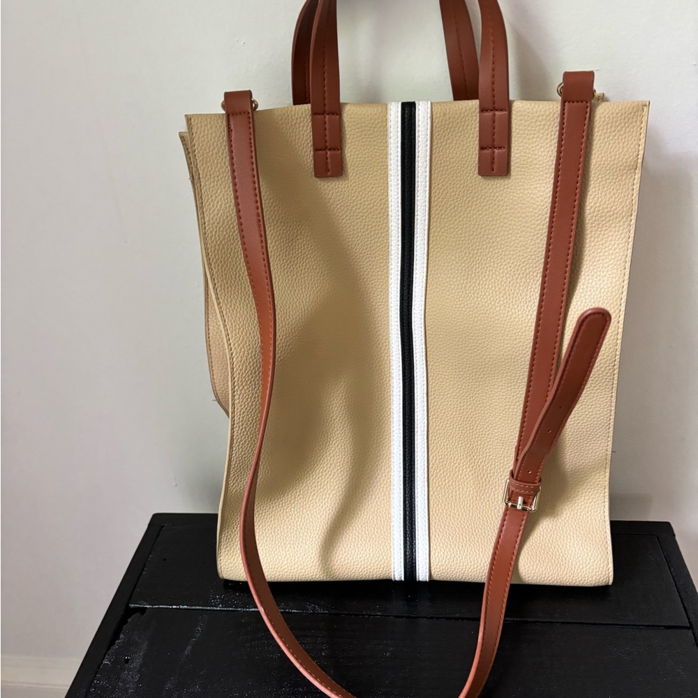 Stylish Lionel Tan Tote Bag with Brown Straps